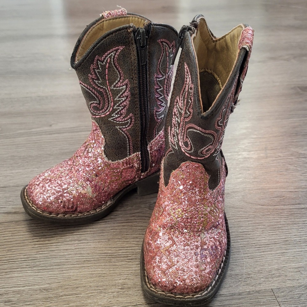 Roper Toddler Girls Pink Glitter Cowboy Boots Side Zip Western Style Size 5